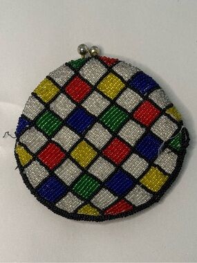 Vintage color block glass Beaded Coin Purse Made‎ in Korea
